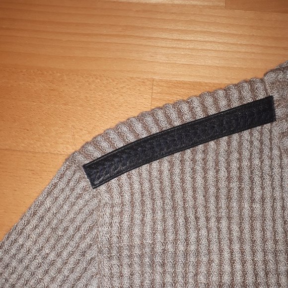 John Varvatos Artisan Beige Tan Alpaca Silk Leather Zip Sweater (Large) - Picture 5 of 7